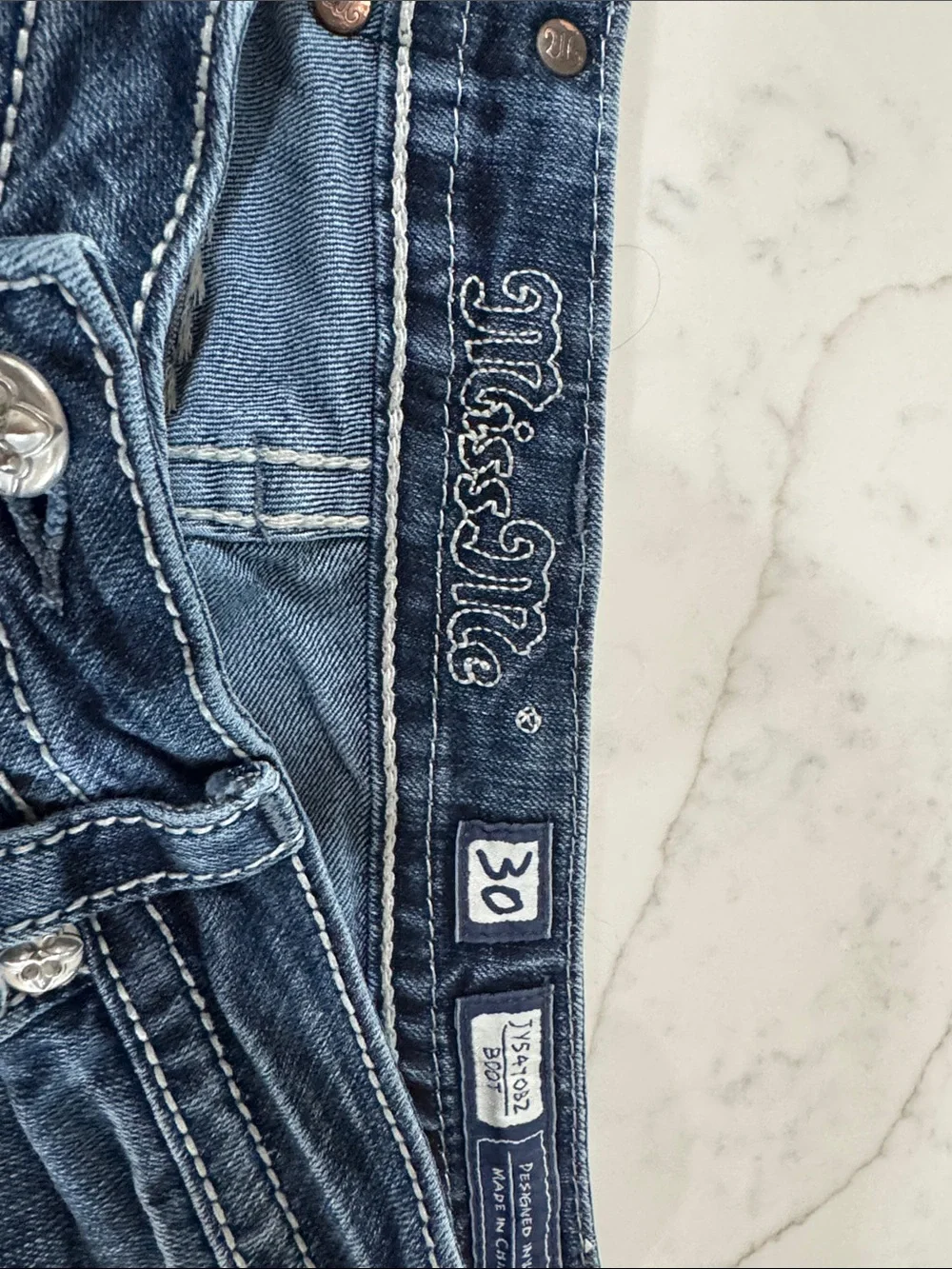 Miss Me Dark Blue Embellished Cross Pocket Bootcut Jeans